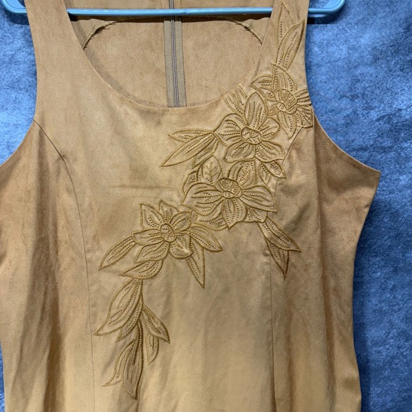 Soft Surroundings Embroidered Floral Tank Top Womens L Brown Faux Suede Boho - Picture 2 of 10